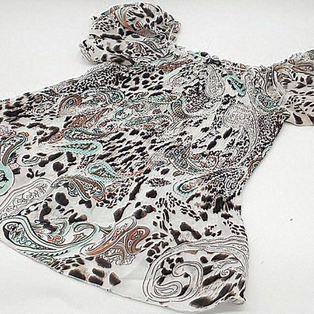Vintage Babydoll Top Paisley Animal Print Off-The-Shoulder Y2K Blouse S - Picture 1 of 9